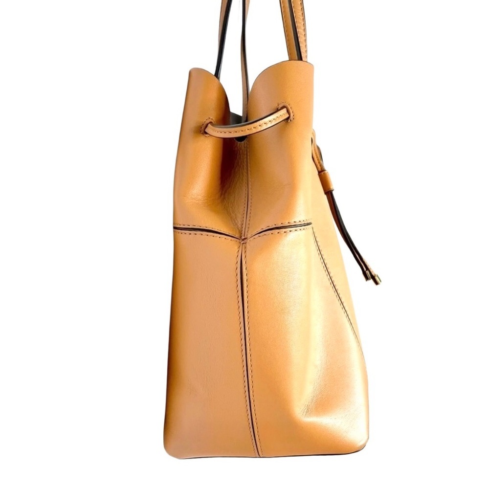 Tory Burch Block T Large Tan Leather Drawstring Tote Bag - Picture 4 of 12